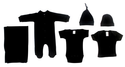 Black 6 Piece Layette Set (Color: Black, size: large)