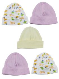 Girls Baby Cap (Pack of 5) (Color: Yellow/Pink/Print, size: One Size)