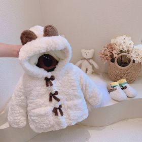 Girls' Fashion Casual Thickening Fleece-lined Cotton-padded Jacket (Option: Beige-90)