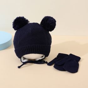 New Boys And Girls Children's Double Ball Wool Hat Gloves Two-piece Suit (Option: Black-48to52cm)
