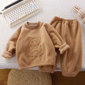 Boys And Girls Thermal Pajamas Suit (Option: AL Fleece Lined Khaki-80cm)