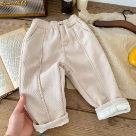 Children Leisure Corduroy Fleece Padded Pants (Option: Apricot-80)