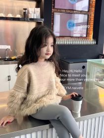 Girl's Sweater Top Thickened Pullover (Option: Milk Tea-100cm)