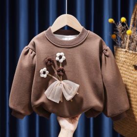 Girls' Fleece-lined Sweater Padded Top (Option: Brown-90 Yards)