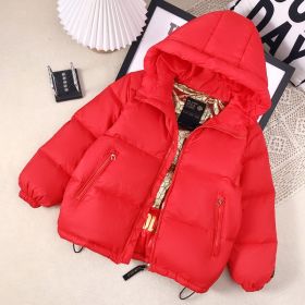 Winter New Children's Clothing, Down Jacket Thickened Black Gold Coat (Option: Red-130cm)