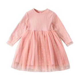 Knitted Sunken Stripe Solid Color Princess Dress (Option: Pink-90cm)