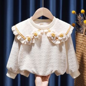 Girls' Fleece-lined Sweater Padded Top (Option: 3250 Beige-80 Yards)