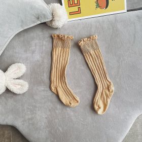 Children's Autumn New Lace Edge Mid Length Socks (Option: Khaki-S)