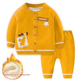 Baby Sweater Suit Girls' Fleece-lined Thickened Clothes Sweater (Option: 2204 Fleece Lined Yellow-73CM)
