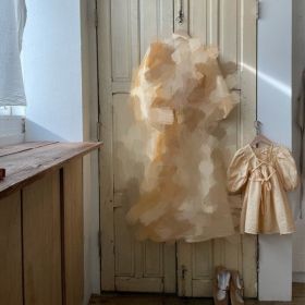 Early Autumn Girls' Romper Parent-child Dress (Option: Orange baby dress-120cm)