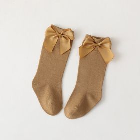 Children's Middle-long Stockings Spring And Autumn Big Bow Socks (Option: Turmeric Big Bow-S)
