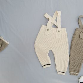 Kid Baby Soft Knitted Casual Suspender Trousers (Option: Apricot Strap-73CM)