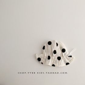 Spring And Autumn Infant Princess Pure Cotton Sun Hat (Option: Big Black Dots White-Cap Circumference 40to46cm)