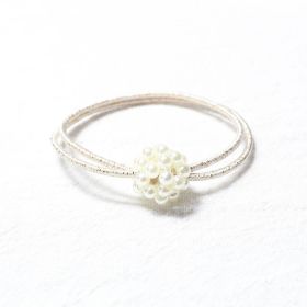 Weaving Hollow Round Ball Pearl Hair Ring (Color: Beige)