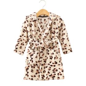 Clothing Children's Bathrobe Robe Thick Flannel (Option: Coffee leopard-100)