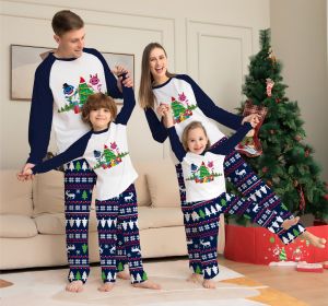 Family Matching Christmas Pajamas Set Xmas Long Sleeve Sleepwear Nightwear For Couples Kids Baby (Option: Dark blue-Child 10T)