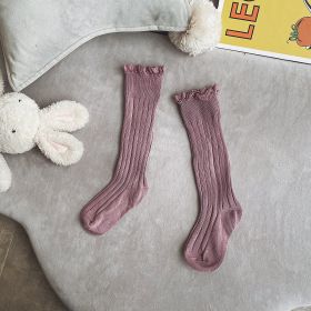 Children's Autumn New Lace Edge Mid Length Socks (Option: Taro purple-S)