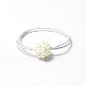 Weaving Hollow Round Ball Pearl Hair Ring (Color: Silver)
