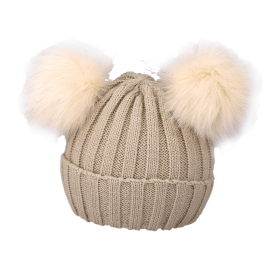Cute Pompom Baby Hat Warm Winter Knitted Kids Baby Girl Boy Beanie Cap Solid Outdoor Infant Toddler Children Hat Bonnet (Color: Khaki)