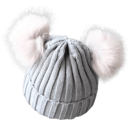 Cute Pompom Baby Hat Warm Winter Knitted Kids Baby Girl Boy Beanie Cap Solid Outdoor Infant Toddler Children Hat Bonnet (Color: Gray)