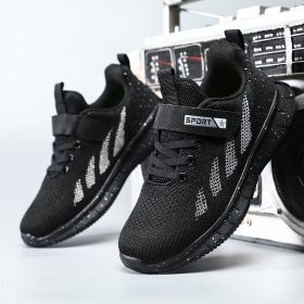 Fashion Children Casual Running Shoes Mesh Breathable Outdoor Non-slip Sport Light Kids Soft Sole Sneakers Spring Summer Autumn (Color: Black, size: 36)