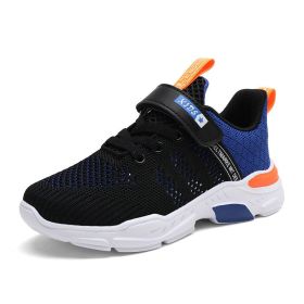 Kids Running Sports Shoes Girls Boys Chunky Sneakers Children Breathable Lightweight Casual Walking Footwear Basketball Trainers (Color: Black blue, size: 35)