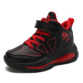 Kids Sneakers Boys Basketball Shoes Children's High-Top Tennis Breathable Casual Shoes Baby Mesh Camouflage Sports Running Shoes (Color: Black red, size: 35)
