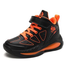 Kids Sneakers Boys Basketball Shoes Children's High-Top Tennis Breathable Casual Shoes Baby Mesh Camouflage Sports Running Shoes (Color: Black orange, size: 34)