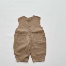 Baby Solid Color Sleeveless Unisex Overall (Color: Khaki, Size/Age: 110 (3-5Y))