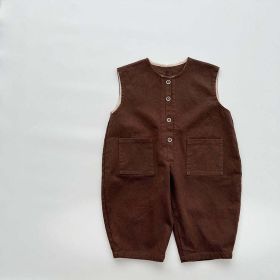 Baby Solid Color Sleeveless Unisex Overall (Color: Coffee, Size/Age: 100 (2-3Y))