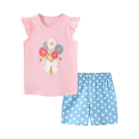 Baby Girl Floral Pattern Crewneck T-Shirt Summer Clothing Sets (Color: Blue, Size/Age: 90 (12-24M))
