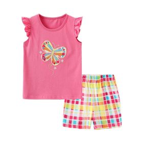 Baby Girl Floral Pattern Crewneck T-Shirt Summer Clothing Sets (Color: Light Pink, Size/Age: 120 (5-7Y))
