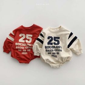 Baby Slogan Print Pattern Long Sleeve Cotton Bodysuit (Color: Red, Size/Age: 80 (9-12M))
