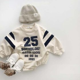 Baby Slogan Print Pattern Long Sleeve Cotton Bodysuit (Color: Apricot, Size/Age: 90 (12-24M))