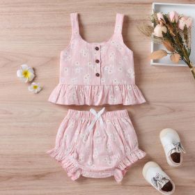 Baby Girl Floral Print Ruffle Hem Design Tops Combo Shorts Sets (Color: pink, Size/Age: 80 (9-12M))