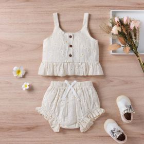 Baby Girl Floral Print Ruffle Hem Design Tops Combo Shorts Sets (Color: Beige, Size/Age: 90 (12-24M))