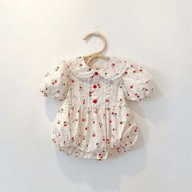 Baby Girl Floral Print Lace Patchwork Design Doll-Collar Onesies (Color: White, Size/Age: 90 (12-24M))