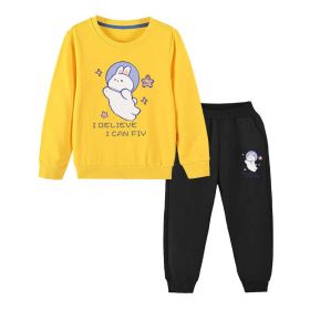 Baby Girl Cute Bunny Graphic Hoodie Combo Loose Trousers Soft Cotton Sets - 2 (Color: yellow, Size/Age: 130 (7-8Y))