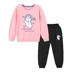 Baby Girl Cute Bunny Graphic Hoodie Combo Loose Trousers Soft Cotton Sets - 2 (Color: pink, Size/Age: 90 (12-24M))