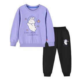 Baby Girl Cute Bunny Graphic Hoodie Combo Loose Trousers Soft Cotton Sets - 2 (Color: Purple, Size/Age: 120 (5-7Y))