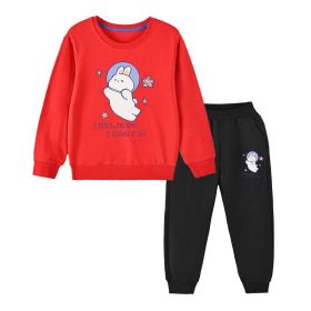 Baby Girl Cute Bunny Graphic Hoodie Combo Loose Trousers Soft Cotton Sets - 2 (Color: Red, Size/Age: 120 (5-7Y))