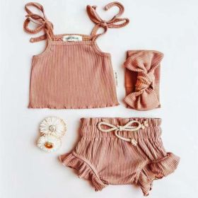Baby Girl Solid Color Sling Triangle Shorts Sets (Color: pink, Size/Age: 66 (3-6M))