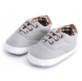 Solid color casual lace soft bottom baby canvas shoes baby shoes toddler shoes (Color: light gray, size: 12cm)