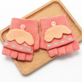 Children's Flip Gloves Half Finger Autumn And Winter Girls Winter Warm Student Knitted Writing Kindergarten Boys Send Batch (Option: Watermelon Red-Recommended 3to7 Years Old)