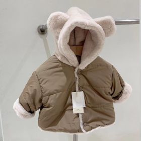 Children's Neutral Thickened Pure Color Warm Keeping Hooded Trend Casual Bear Jacket (Option: Camel-120cm)