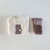 Baby Bear Embroidered Pattern Plush Hoodies Combo Pants Pieces Sets