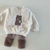 Baby Bear Embroidered Pattern Plush Hoodies Combo Pants Pieces Sets
