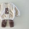 Baby Bear Embroidered Pattern Plush Hoodies Combo Pants Pieces Sets