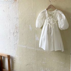 Early Autumn Girls' Romper Parent-child Dress (Option: Off white baby dress-120cm)