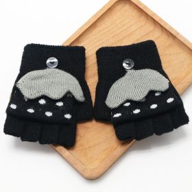 Children's Flip Gloves Half Finger Autumn And Winter Girls Winter Warm Student Knitted Writing Kindergarten Boys Send Batch (Option: Black-Recommended 3to7 Years Old)